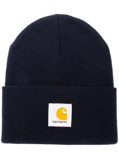 Shop Carhartt Logo Knit Cap In Blue