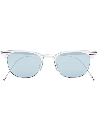 Shop Thom Browne Grey Metallic Sunglasses With Tricolour Stripe