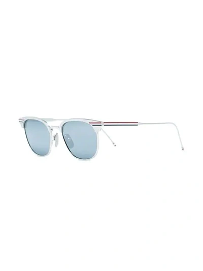 Shop Thom Browne Grey Metallic Sunglasses With Tricolour Stripe