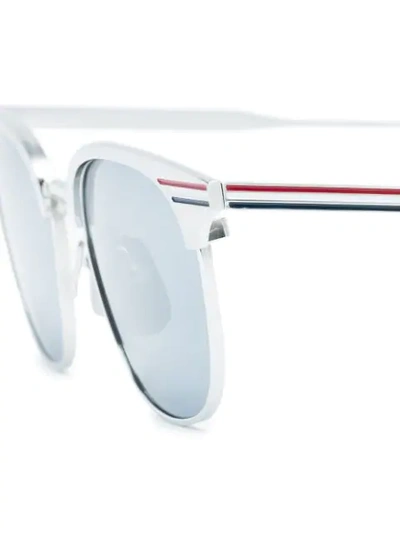 Shop Thom Browne Grey Metallic Sunglasses With Tricolour Stripe