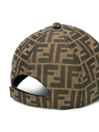 Shop Fendi Ff Logo Leather Visor Baseball Hat In Brown