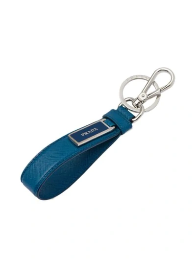 Shop Prada Saffiano Keychain In Blue