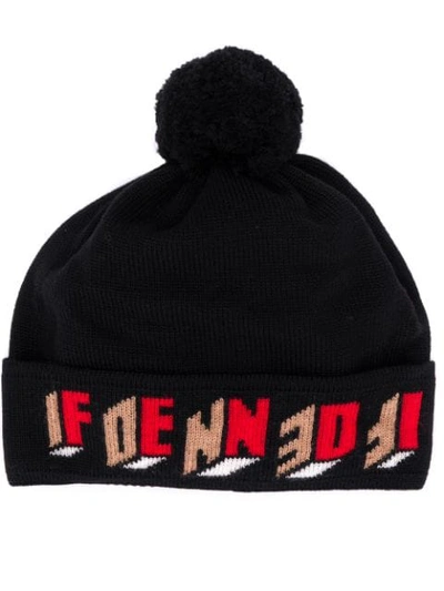 FENDI MONOGRAM TRIM BEANIE - 黑色