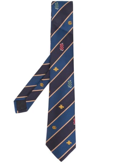 Shop Gucci Bee Web Silk Tie In Blue