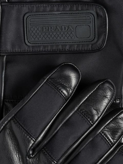 PRADA NYLON AND LEATHER GLOVES - 黑色