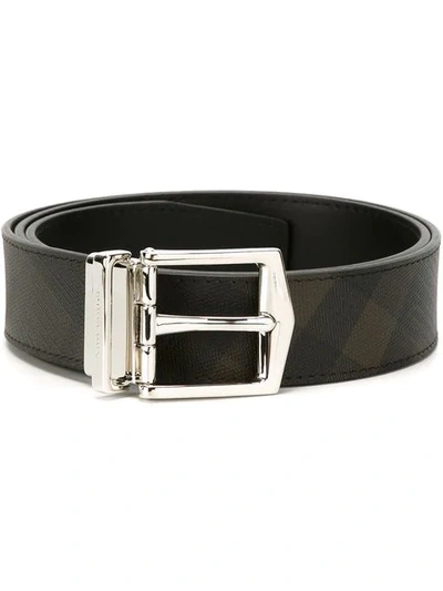 Shop Burberry Reversible London Check And Leather Belt In Black
