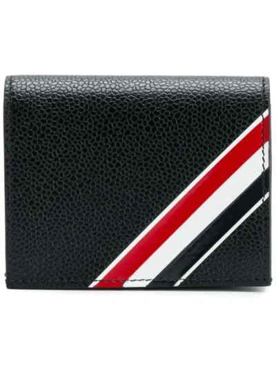 Shop Thom Browne Diagonal Intarsia Stripe Doulbe Cardholder In Pebble Grain Leather - Black