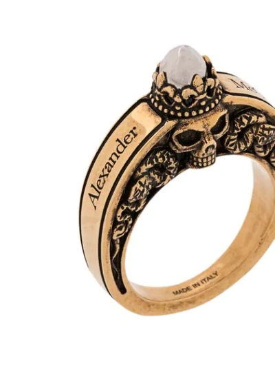 Shop Alexander Mcqueen Crowned Skull Statement Ring In Gold