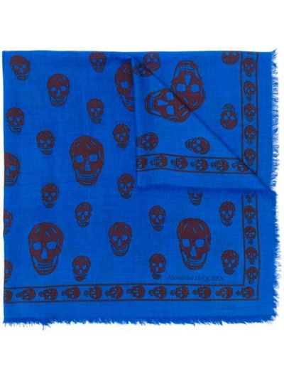 Alexander Mcqueen Skull Print Modal And Silk-blend Scarf In Blue