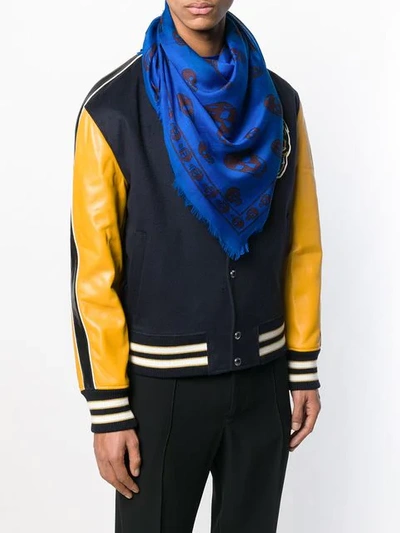 Alexander Mcqueen Skull Print Modal And Silk-blend Scarf In Blue