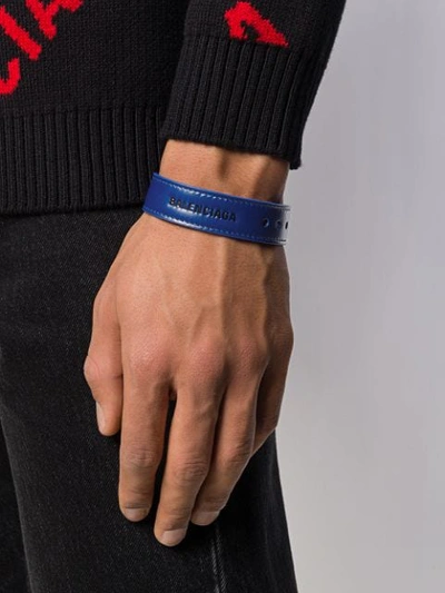 Shop Balenciaga Logo Bracelet In Blue