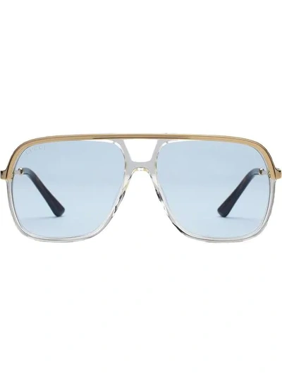 Shop Gucci Rectangular-frame Metal Sunglasses In Metallic