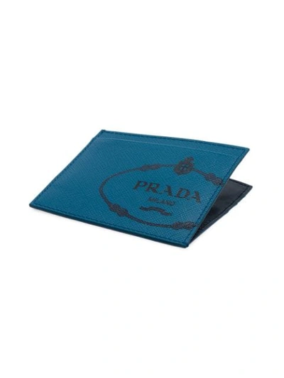 Shop Prada Saffiano Cardholder In Blue