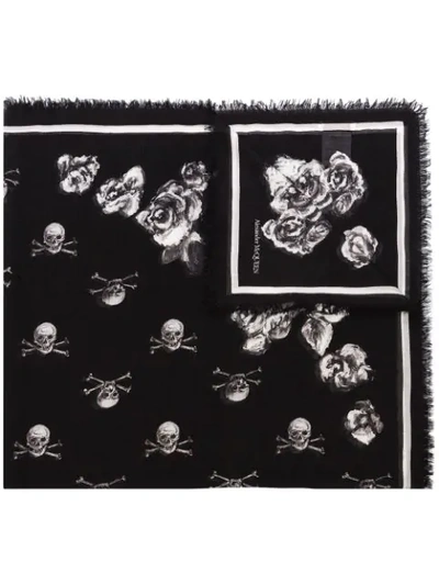 Shop Alexander Mcqueen Floral Skull Pattern Scarf - Black