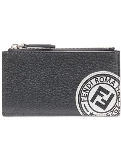 Shop Fendi Logo Stamp Zipped Wallet In Grey