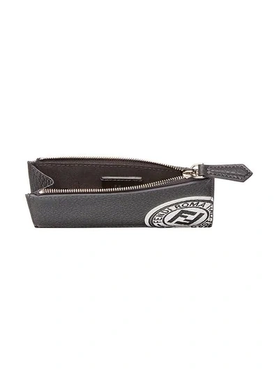 Shop Fendi Logo Stamp Zipped Wallet In Grey