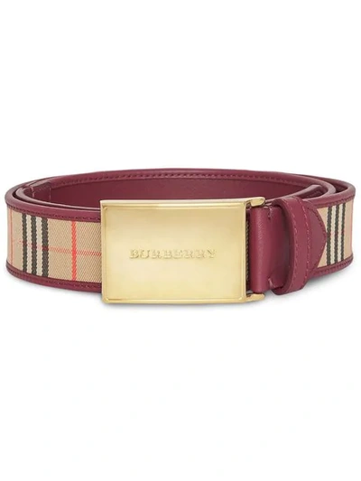 Burberry Plaque Buckle 1983 Check And Leather Belt In Antique Red | ModeSens