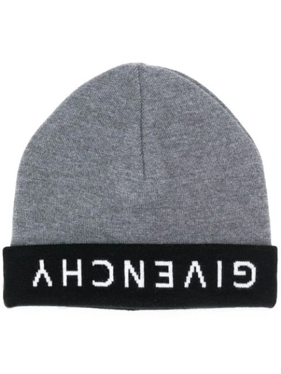 Shop Givenchy Logo Beanie In Grey