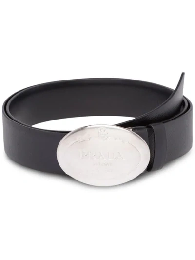 Shop Prada Logo Plaque Belt In Black