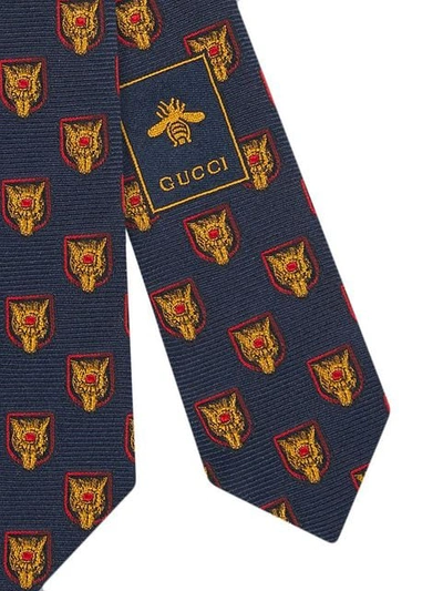 Shop Gucci Wolf Motif Silk Tie In Blue