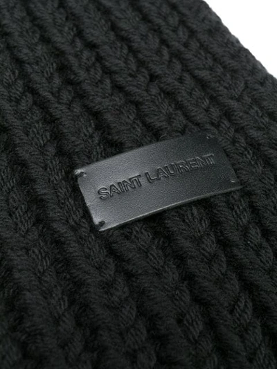 Shop Saint Laurent Logo Patch Fringed Scarf In Black