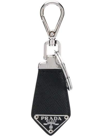 Shop Prada Logo Plaque Keyring In Black