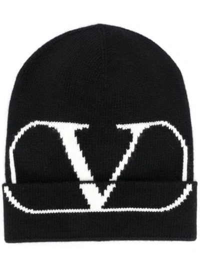 Shop Valentino Vlogo Beanie In Black