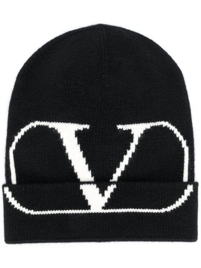 VALENTINO V LOGO BEANIE - 黑色