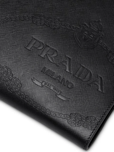Shop Prada Saffiano Embossed Logo Clutch Bag In Black