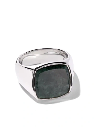 Shop Tom Wood Cushion Green Marble Ring In Silver