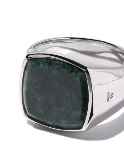 Shop Tom Wood Cushion Green Marble Ring In Silver