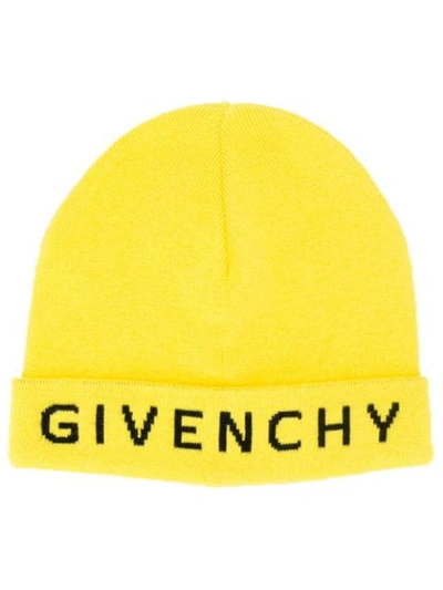 Shop Givenchy Logo Beanie Hat In 6 Yellow