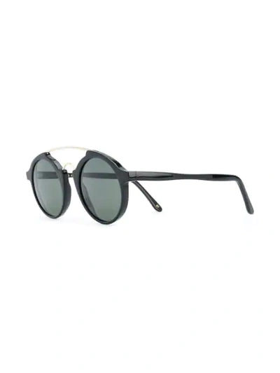 Shop Lgr Double Bridge Round Sunglasses In Black