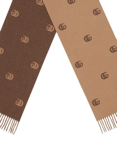 Shop Gucci Wool Scarf With Double G Pattern In Brown