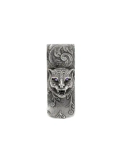 Shop Gucci Garden Feline Head Money Clip In Silver