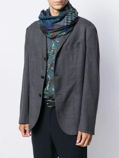 Shop Etro Patchwork Check Scarf In Blue
