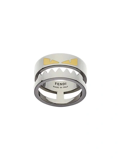 Shop Fendi Enamelled Bag Bugs Ring In Silver