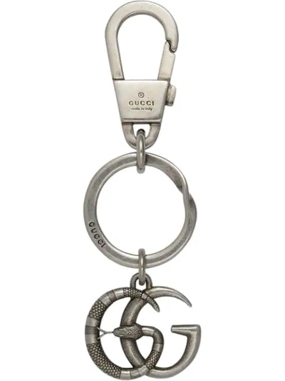 Shop Gucci Double G With Snake Keychain In Metallic