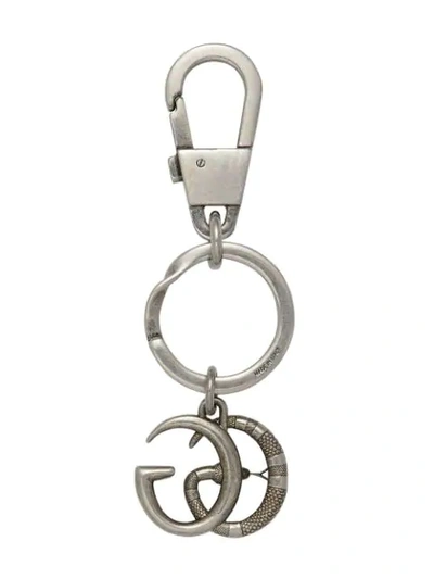 Shop Gucci Double G With Snake Keychain In Metallic