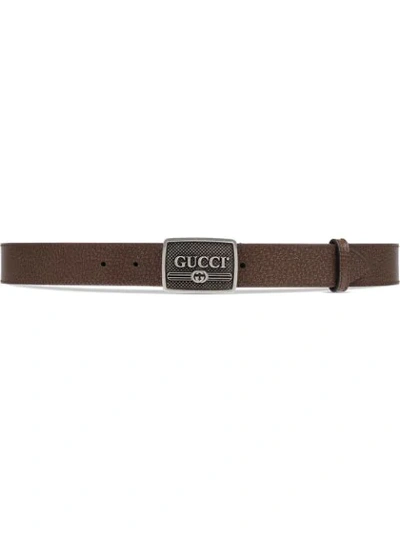 Shop Gucci Leather Belt With  Logo Buckle In Brown