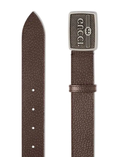 Shop Gucci Leather Belt With  Logo Buckle In Brown