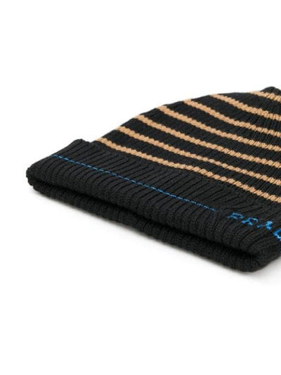 Shop Prada Striped Knit Beanie Hat In Black