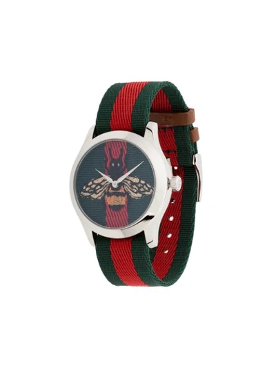 Shop Gucci G-timeless 38mm Bee Web Watch In Green