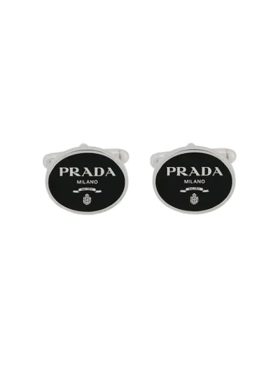 Shop Prada Lettering Logo Cufflinks In Black