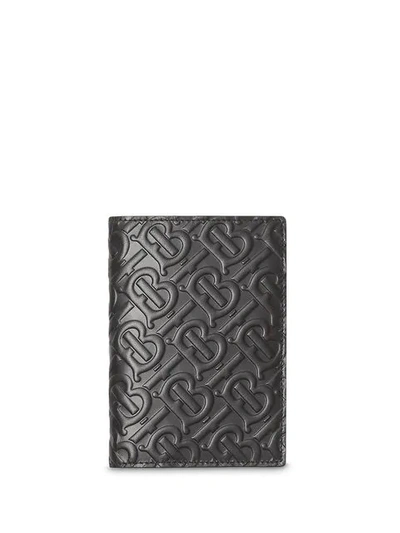 Shop Burberry Monogram Leather Passport Holder In Black