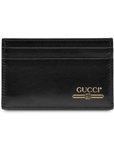 Shop Gucci Leather Card Case With  Logo In Black