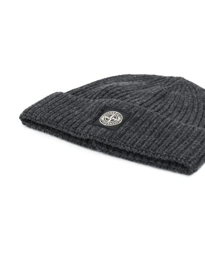 Shop Stone Island Ribbed Knit Beanie In Grey