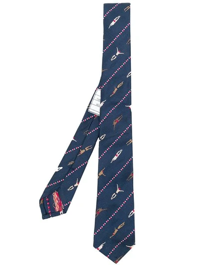 Shop Thom Browne Classic Swimmer Silk Tie In Blue