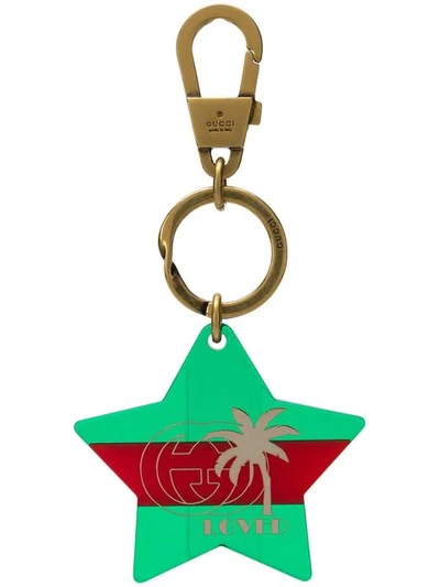Shop Gucci Loved Keyring In Green