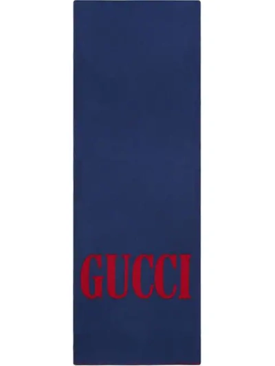 Shop Gucci Jacquard Wool Silk Scarf In Blue